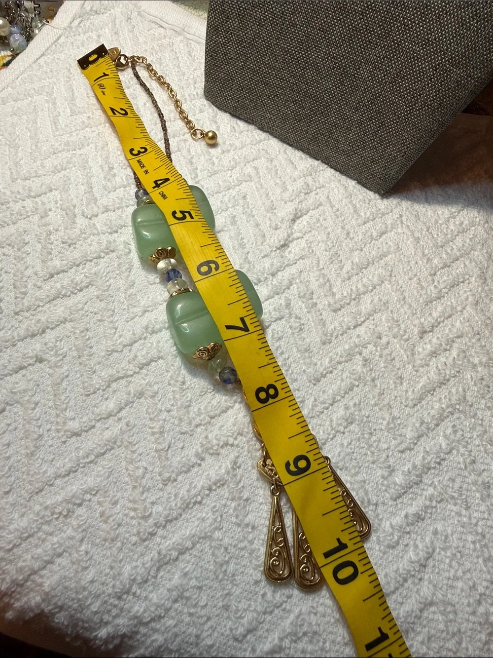 George Gold-Tone Filigree Pendant Necklace with Mint Green and Blue Glass Beads